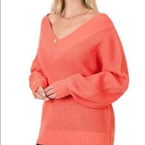 Coral off shoulder sweater